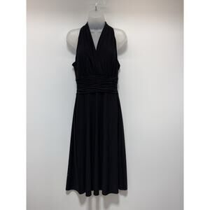 Kasper Sleeveless Fit & Flare Dress Black Stretch Ruched Waist Women’s Size 8